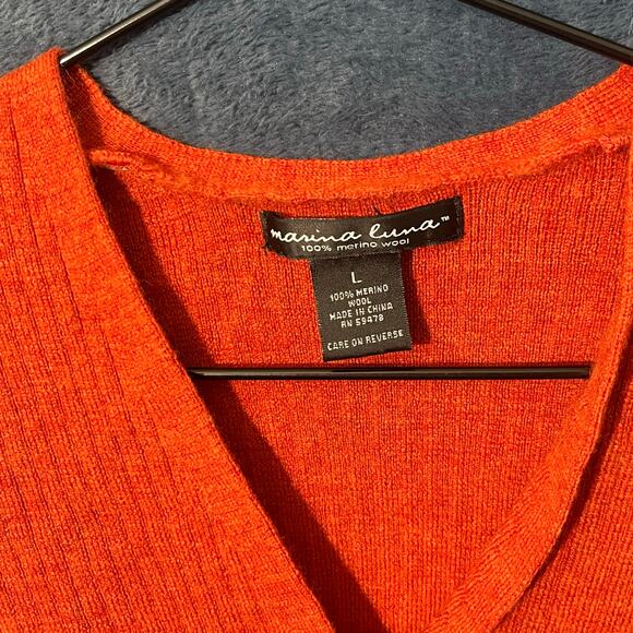 Marina Luna Bright Orange Crossover Long Sleeved Shirt In a Woman’s Size L - Picture 2 of 6